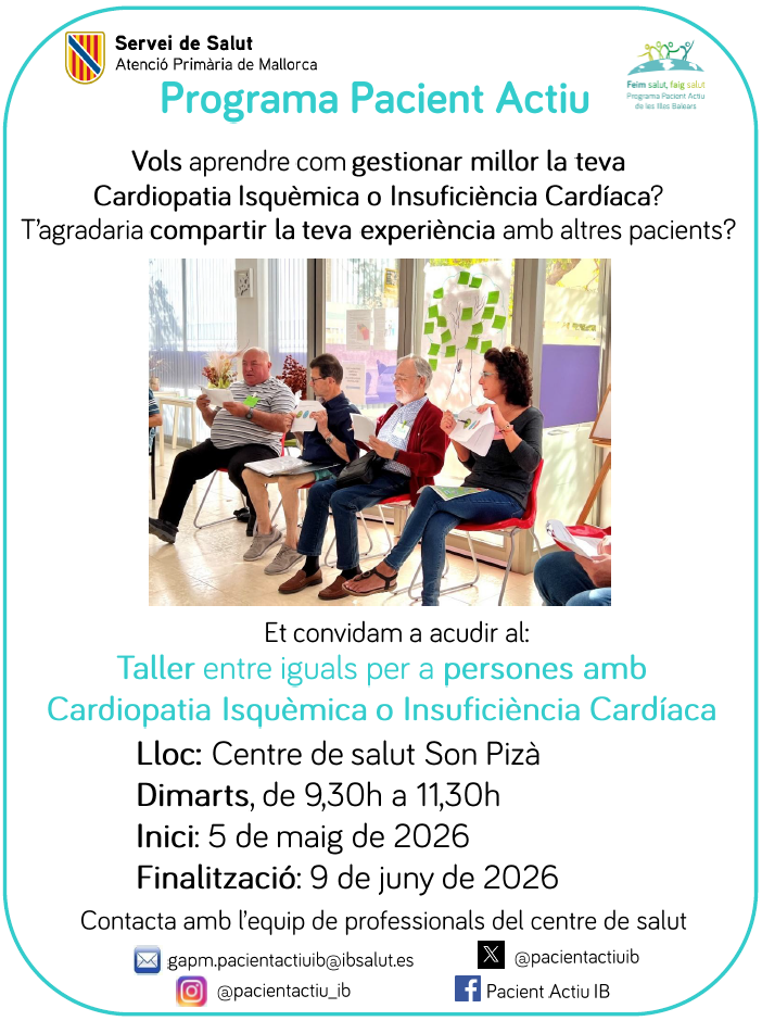 Taller entre iguales para personas con cardiopatía isquémica/insuficiencia cardiaca
